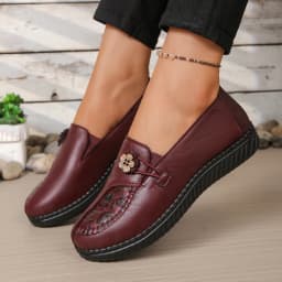 Women's Spring Autumn Leather Loafers Floral Embossed Slip‑On Flats Anti‑Slip Comfort Casual Mom Daily Walking Free Shipping