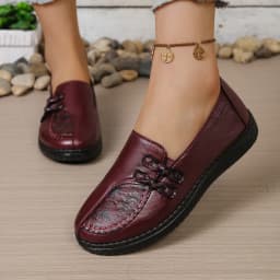 Women's Spring Autumn Leather Loafers Floral Embossed Slip‑On Flats Anti‑Slip Comfort Casual Mom Daily Walking Free Shipping