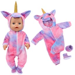 38cm doll clothes for 43cm Bebe doll boy clothes pants blue elephant set for 17" doll fur pajama