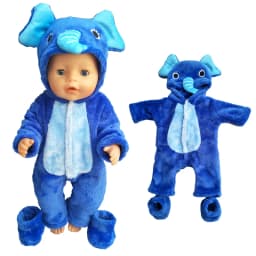 38cm doll clothes for 43cm Bebe doll boy clothes pants blue elephant set for 17" doll fur pajama