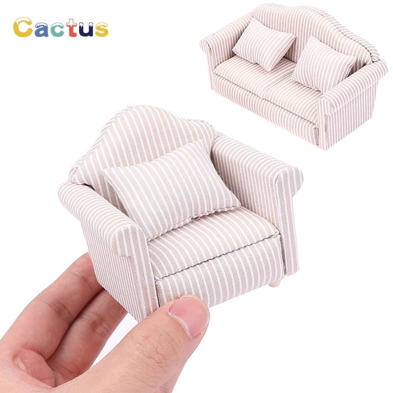 1:12 Dollhouse Mini Furniture Sofa with Pillow For Doll House Kids Pretend Play DIY Decor Accessories