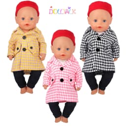 Winter Warm Doll Clothes Outfit For American 18 Inch Girl& 43Cm Baby New Born Doll Shoes Grid Coat Suit For Generation Toy Girl