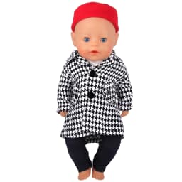 Winter Warm Doll Clothes Outfit For American 18 Inch Girl& 43Cm Baby New Born Doll Shoes Grid Coat Suit For Generation Toy Girl