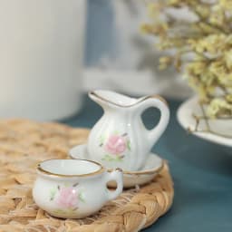 1Set 1/12 Scale Dollhouse Miniature Vintage style Bathroom Accessory Rose Floral Ceramic Dollhouse Furniture Accessories