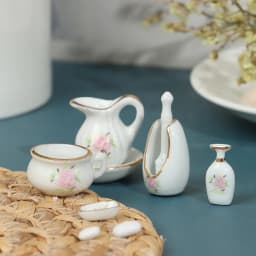 1Set 1/12 Scale Dollhouse Miniature Vintage style Bathroom Accessory Rose Floral Ceramic Dollhouse Furniture Accessories