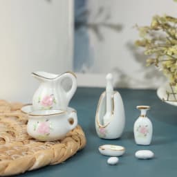1Set 1/12 Scale Dollhouse Miniature Vintage style Bathroom Accessory Rose Floral Ceramic Dollhouse Furniture Accessories