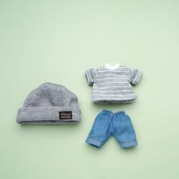 17cm Doll Clothes Set Fashion Tops Striped T-shirt Jeans Pants Knitted Miniature Hat For 1/8 Bjd Doll Dressup Ob11 Clothes Toys