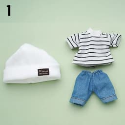 17cm Doll Clothes Set Fashion Tops Striped T-shirt Jeans Pants Knitted Miniature Hat For 1/8 Bjd Doll Dressup Ob11 Clothes Toys
