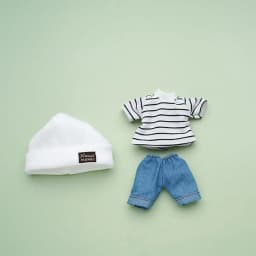 17cm Doll Clothes Set Fashion Tops Striped T-shirt Jeans Pants Knitted Miniature Hat For 1/8 Bjd Doll Dressup Ob11 Clothes Toys