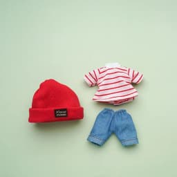 17cm Doll Clothes Set Fashion Tops Striped T-shirt Jeans Pants Knitted Miniature Hat For 1/8 Bjd Doll Dressup Ob11 Clothes Toys