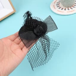 1Pcs 7cm Doll Fashion Lady Bowler Hat Vintage Dolls Clothes doll house mini Simulation Black Mesh Hat Model Kid Toy Accessories