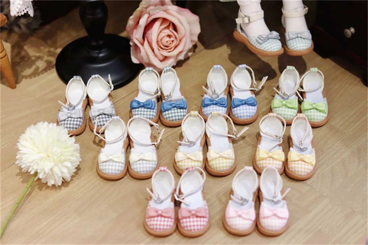 BJD MDD MSD Shoes Suitable for 1/4 Doll Sandals Soft Sole Bow Plaid Cloth Upper Multi-colored Elegant BJD Doll Accessories