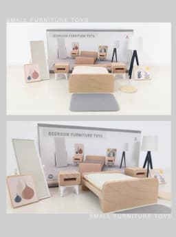 Modern dollhouse furniture kitchen wood miniature bathroom bedroom dolls house kitchen items table and chairs baby accessories