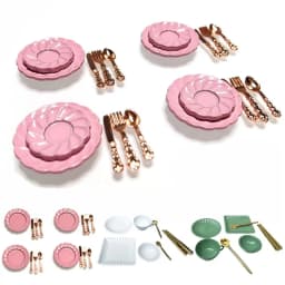 7/16/20Pcs Dollhouse Tableware Set Vintage Miniature Plate Bowl Fork Knife Spoon Chopsticks For Doll House Kitchen Furniture