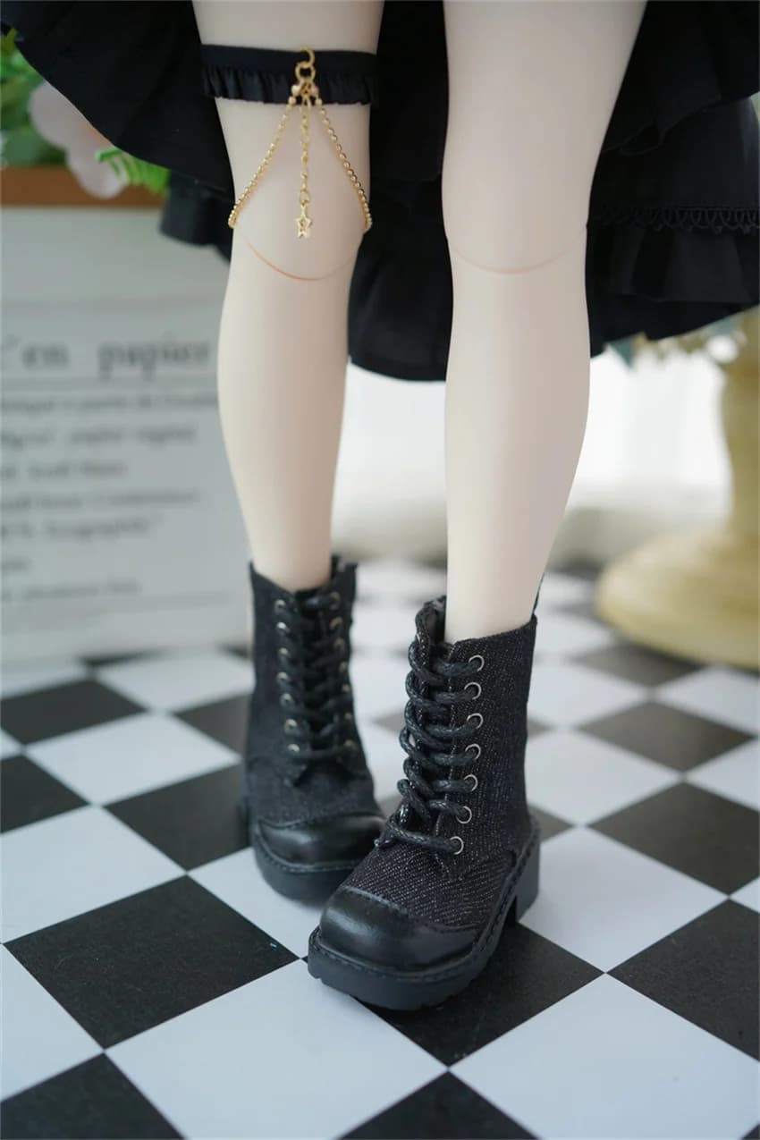 In Stock BJD Shoes 1/4 1/6 Square-toe Patchwork Multi-color Ankle Boots Cute Girls Blue Black BJD Doll Accessories