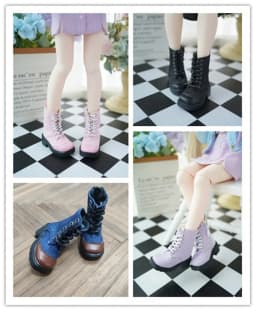 In Stock BJD Shoes 1/4 1/6 Square-toe Patchwork Multi-color Ankle Boots Cute Girls Blue Black BJD Doll Accessories