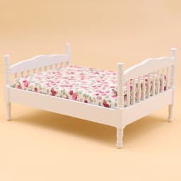 1/12 Dollhouse Wooden/Iron Mini Single/Double Bed Home Bedroom Furniture Toy Living Room Furniture Model Handmade Toy