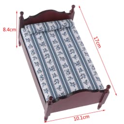 1/12 Dollhouse Wooden/Iron Mini Single/Double Bed Home Bedroom Furniture Toy Living Room Furniture Model Handmade Toy