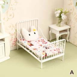 1/12 Dollhouse Wooden/Iron Mini Single/Double Bed Home Bedroom Furniture Toy Living Room Furniture Model Handmade Toy