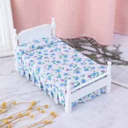 1/12 Dollhouse Wooden/Iron Mini Single/Double Bed Home Bedroom Furniture Toy Living Room Furniture Model Handmade Toy