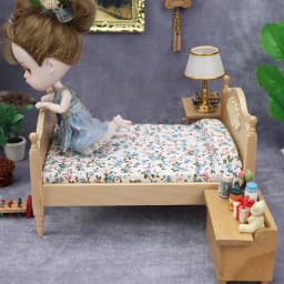 1/12 Dollhouse Wooden/Iron Mini Single/Double Bed Home Bedroom Furniture Toy Living Room Furniture Model Handmade Toy