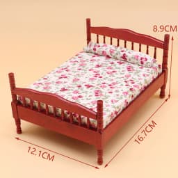 1/12 Dollhouse Wooden/Iron Mini Single/Double Bed Home Bedroom Furniture Toy Living Room Furniture Model Handmade Toy