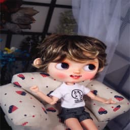 Blythes Doll Wig Fits Into the 1/6 Style Male European Style Curly Hair With Highlights Dark Brown Mixed Light Imitation Mohair