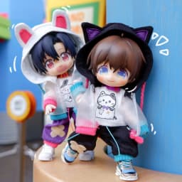 New Ob11 Doll Punk Style Clothing Dolls Cat Ear Casual Shorts Doll Clothes set For Nendoroids Ob11,Molly,Obitsu 11,1/12 Doll
