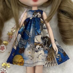 Blyth Clothes Azone OB22 OB24 Doll Accessories Fashion Denim Strap Short Skirt with Long Sleeved Dress Pleated Skirt Toy Gift