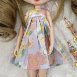 Blyth Clothes Azone OB22 OB24 Doll Accessories Fashion Denim Strap Short Skirt with Long Sleeved Dress Pleated Skirt Toy Gift