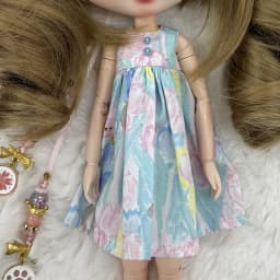 Blyth Clothes Azone OB22 OB24 Doll Accessories Fashion Denim Strap Short Skirt with Long Sleeved Dress Pleated Skirt Toy Gift