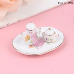 8PCS 1/12 Miniature Dollhouse pink Flower Patten Porcelain Coffee Tea Cups Ceram