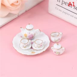 8PCS 1/12 Miniature Dollhouse pink Flower Patten Porcelain Coffee Tea Cups Ceram