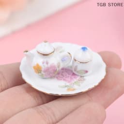 8PCS 1/12 Miniature Dollhouse pink Flower Patten Porcelain Coffee Tea Cups Ceram
