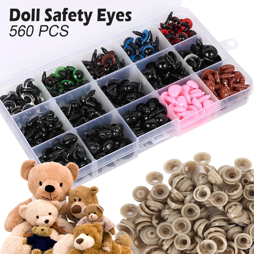 560/580Pcs Doll Making Eyes Plastic Button Eyes Multiple Sizes DIY Craft Stuffed Toy Eyes for Plush Toy Crochet Craft Dolls