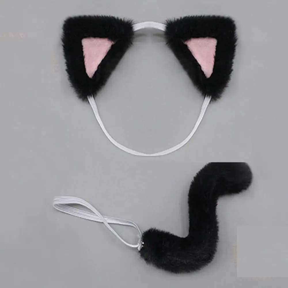 20cm Dolls Accessories Cute Plush Cat Ear Headband Hairy Tail For Cotton Stuffed Toys Headwear Idol Dolls Hair Decor