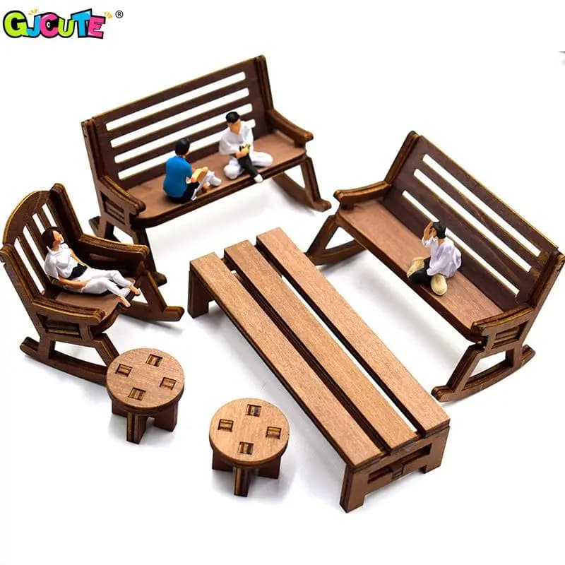 1:12 Dollhouse Mini Park Table Chair Miniature Bench Stool Rocking Chair Dolls House Furniture Accessories Kids Pretend Play Toy