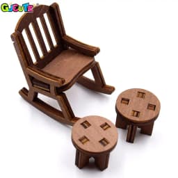 1:12 Dollhouse Mini Park Table Chair Miniature Bench Stool Rocking Chair Dolls House Furniture Accessories Kids Pretend Play Toy