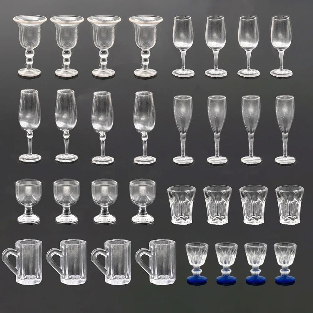 4Pcs 1/12 Doll House Miniature Resin Wine Glass Simulation Goblet Model Toys for Mini Decoration Dollhouse Accessories