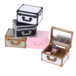 1Set 1:12 Dollhouse Mini Vanity Cosmetic Case Lipstick Perfume Air Cushion Mirror With Holder Furniture Decor Play House Toys