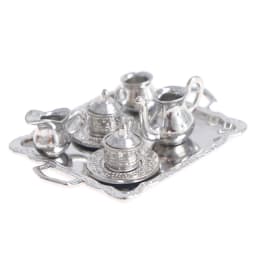10pcs/Set 1/12 Dollhouse Miniature Silver Metal Tea Coffee Tray Model Kitchen Tableware Set For Doll House Decor Kids Toys Gift