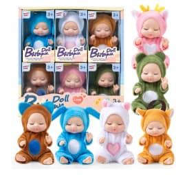 6Pcs Lifelike Reborn Baby Doll Mini Baby Doll Set with Clothes Cute Silicone Girl Toy for Birthday Christmas Gift