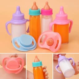 Doll Accessories Magic Milk Juice Bottles with Pacifier Bibs Fit Newborn Plastic Nipple Bottle Dollhouse Toys for Baby Gift