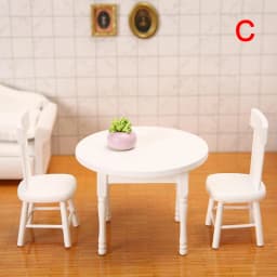 1/12 Dollhouse Miniature Furniture White Wooden Dining Table Chairs Model Toys