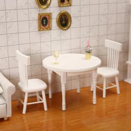 1/12 Dollhouse Miniature Furniture White Wooden Dining Table Chairs Model Toys