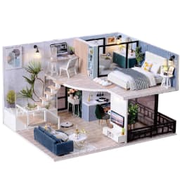 DIY Wooden DollHouse Kits Miniature with Furniture Light Moder Loft Roombox Assembled 3D Model for Children Adult Birthday Gifts