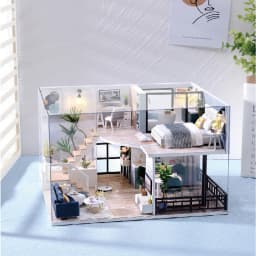 DIY Wooden DollHouse Kits Miniature with Furniture Light Moder Loft Roombox Assembled 3D Model for Children Adult Birthday Gifts