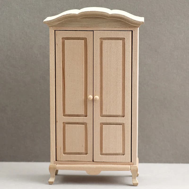 1:12 Dollhouse Miniature Wood Wardrobe Model Storage Box Cabinet Furniture Accessories For Doll House Decor Kids Pretend Toys