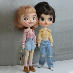 Blythe Doll Jeans Short Pants and Plaid Blouse for Ob24 Ob22 Azone Doll Clothes
