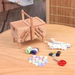 1:12 Dollhouse Miniature High End Sewing Box Kit With Needle Scissors Knitting Tool Tailor Accessories Decoration Play House Toy